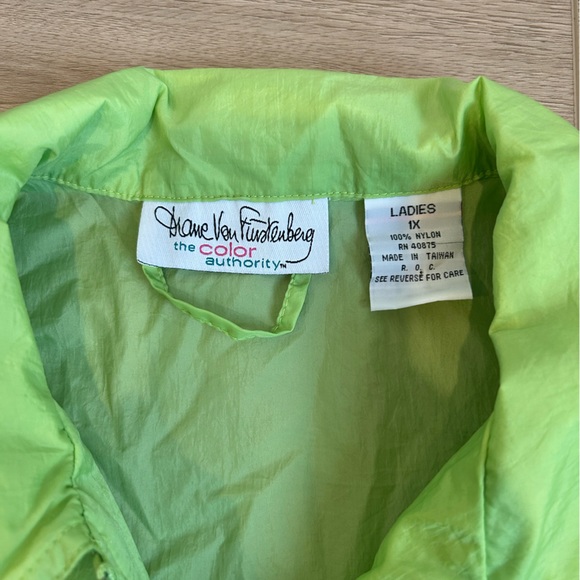 Vintage Diane Von Furstenberg DVF Green Windbreaker Rain Coat Jacket Plus 1X - Picture 5 of 10